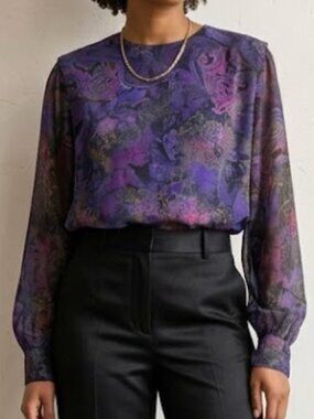 Vintage Petites by Willi Sheer Paisley Floral Blouse SZ XL